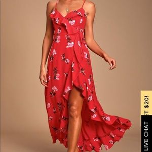 Lulus Red Floral Wrap Dress